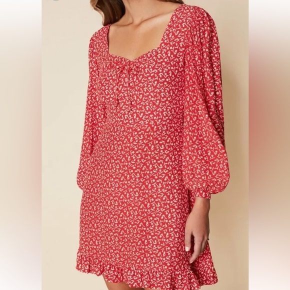 Faithfull the Brand Red Calla Long Sleeve mini dress XS - Picture 3 of 9